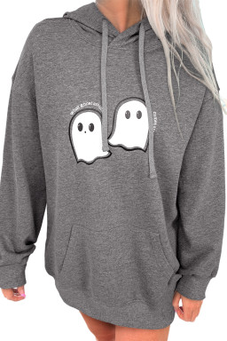 Dark Grey Cute Halloween Ghost Mineral Wash Oversized Hoodie