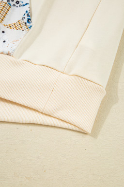 Beige Geometric Pattern Patchwork Hoodie