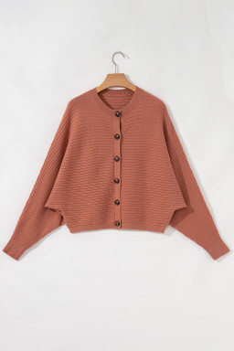 Apricot Pink Rib Knit Button Front Dolman Sleeve Cardigan