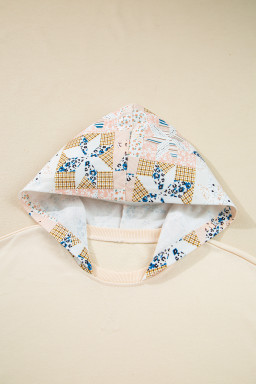 Beige Geometric Pattern Patchwork Hoodie