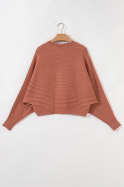Apricot Pink Rib Knit Button Front Dolman Sleeve Cardigan