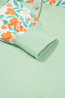 Clearly Aqua Lace Floral Patchwork Hooded Henley Top