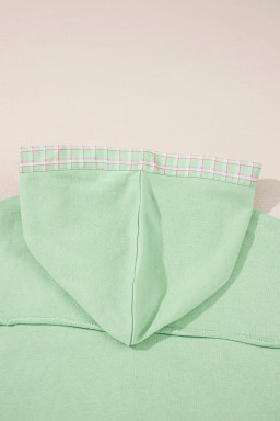 Clearly Aqua Lace Floral Patchwork Hooded Henley Top