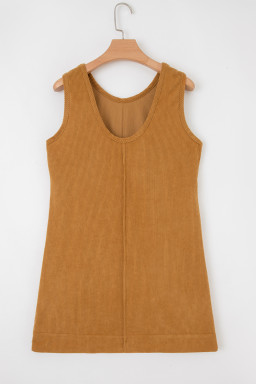 Beige Corduroy Exposed Seam Sleeveless Mini Dress