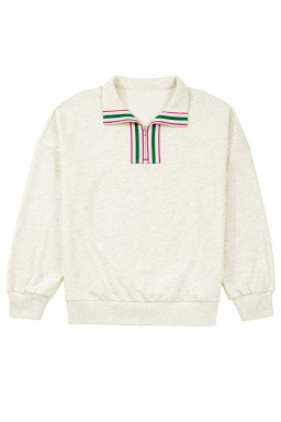 Light Grey Pop of Color Collared Patchwork Pullover Sweatshirt