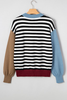Black Striped Colorblock Patchwork Long Sleeve Sweater