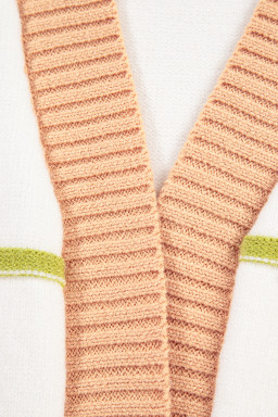 White Color Block Striped Open Front Cardigan With Pocket