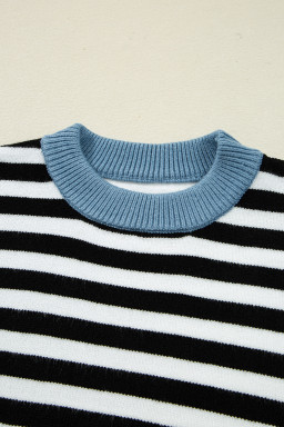 Black Striped Colorblock Patchwork Long Sleeve Sweater