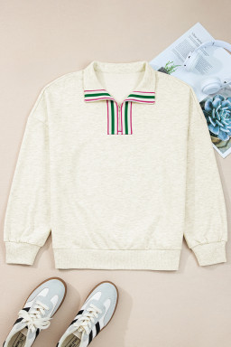 Light Grey Pop of Color Collared Patchwork Pullover Sweatshirt