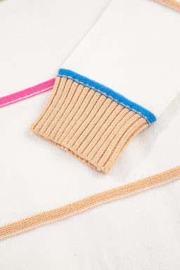 White Color Block Striped Open Front Cardigan With Pocket