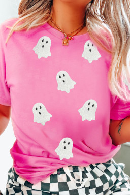 Sachet Pink Halloween Ghost Sequins Patch Casual T Shirt