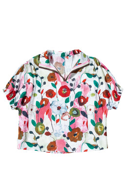 Pink Floral Print Boho Pop of Color Neckline Blouse