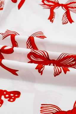 Red Christmas Bow Print Long Sleeve 2pcs Pajama Set