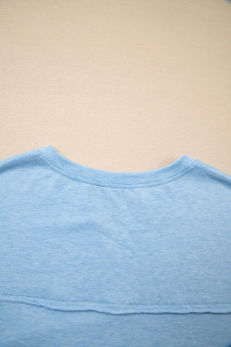 Myosotis Notched Neck Terry Raw Hem Long Sleeve Top