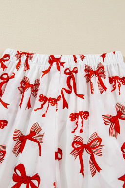 Red Christmas Bow Print Long Sleeve 2pcs Pajama Set