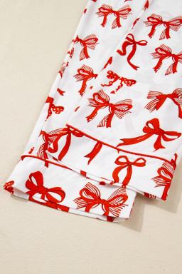 Red Christmas Bow Print Long Sleeve 2pcs Pajama Set