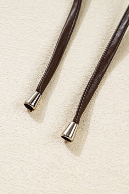 Chicory Coffee Flap Pocket Drawstring Hem Leather Jacket