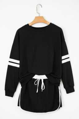 Black Varsity Stripe Detail Drop Shoulder Pullover Mini Skort Set