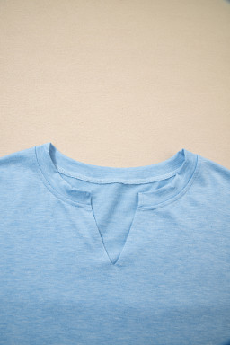 Myosotis Notched Neck Terry Raw Hem Long Sleeve Top