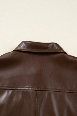 Chicory Coffee Flap Pocket Drawstring Hem Leather Jacket