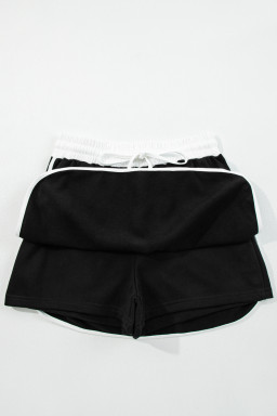 Black Varsity Stripe Detail Drop Shoulder Pullover Mini Skort Set