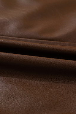 Chicory Coffee Flap Pocket Drawstring Hem Leather Jacket