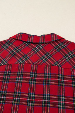 Red Plaid Contrast Color Christmas Holiday Long Sleeve Shirt and Shorts Pajama Set