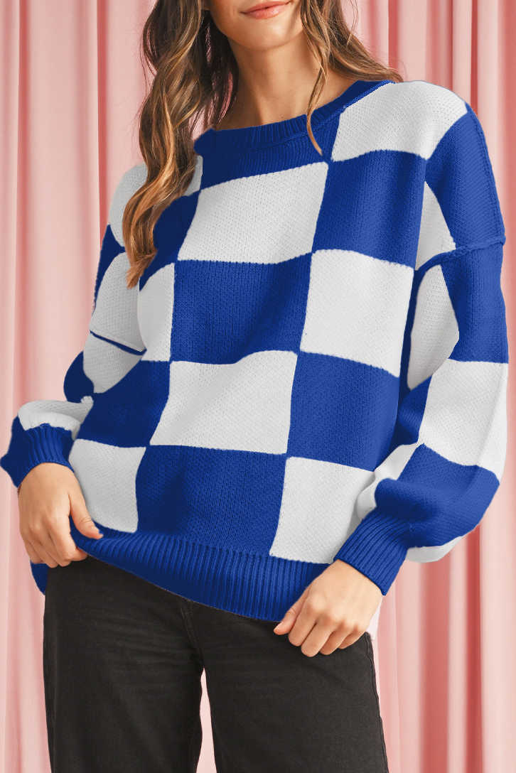 Jersei de màniga curta de quadres blau fosc amb quadres