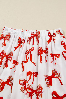 Red Christmas Bow Print Long Sleeve 2pcs Pajama Set