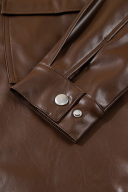 Chicory Coffee Flap Pocket Drawstring Hem Leather Jacket