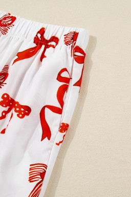 Red Christmas Bow Print Long Sleeve 2pcs Pajama Set