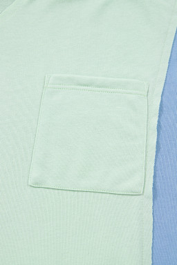 Green Color Block Floral Patchwork Long Sleeve Notched Neck Plus Size Top