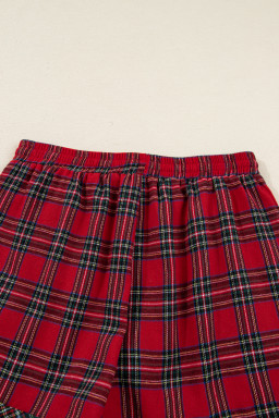 Red Plaid Contrast Color Christmas Holiday Long Sleeve Shirt and Shorts Pajama Set