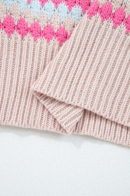 Khaki Striped Eyelet Pattern Drop Shoulder Sweater