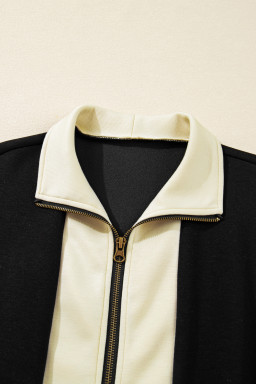 Black Two-Tone Zipper Long Sleeve Casual Romper