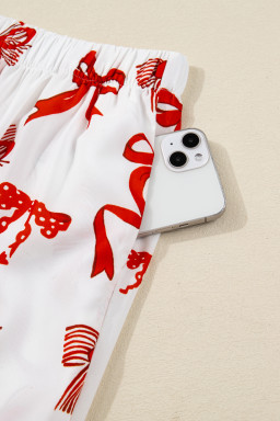 Red Christmas Bow Print Long Sleeve 2pcs Pajama Set