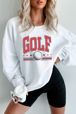 White GOLF Ball Heat Transfer Printing Ribbed Sweatshirt