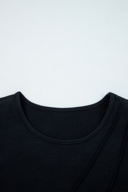 Black  Asymmetric Seam Detail Solid Color Long Sleeve Top