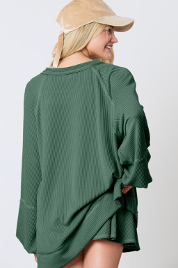 Mist Green Corded Lantern Sleeve Top High Waist Ruffled Mini Skort Set