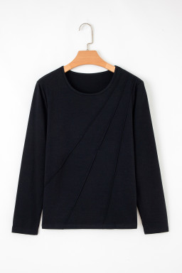 Black  Asymmetric Seam Detail Solid Color Long Sleeve Top