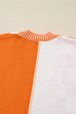 Orange Checkered Plus Size Drop Shoulder Knit Cardigan