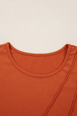 Red Clay Asymmetric Seam Detail Solid Color Long Sleeve Top