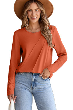 Red Clay Asymmetric Seam Detail Solid Color Long Sleeve Top