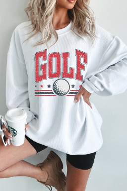 White GOLF Ball Heat Transfer Printing Ribbed Sweatshirt