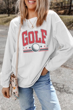White GOLF Ball Heat Transfer Printing Ribbed Sweatshirt