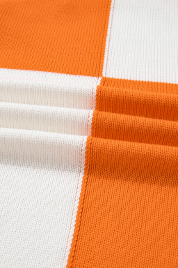 Orange Checkered Plus Size Drop Shoulder Knit Cardigan