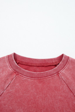 Racing Red Solid Color Raglan Sleeve Pullover Sweatshirt