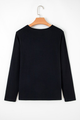Black  Asymmetric Seam Detail Solid Color Long Sleeve Top