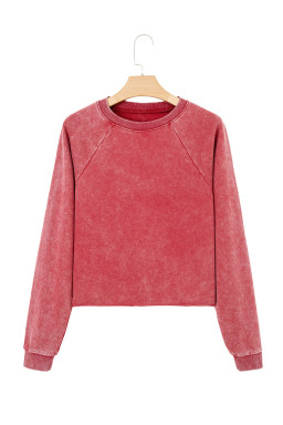 Racing Red Solid Color Raglan Sleeve Pullover Sweatshirt
