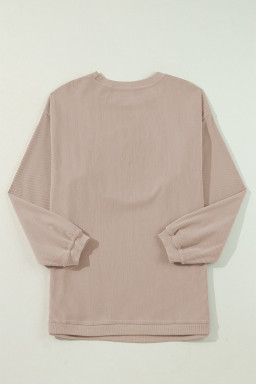 Apricot Crinkle Ribbed Halloween Sequin Pumpkin Graphic Sweatshirt